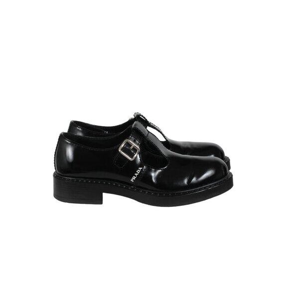 Prada Mens Mary Jane Single Buckle Loafers US 8.5 UK 7.5 Black Leather T Strap main image 5